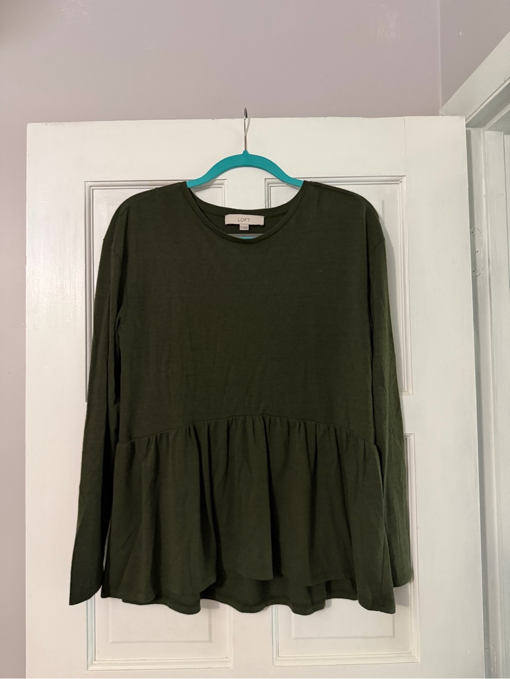 LOFT Olive Long-Sleeve Peplum Top